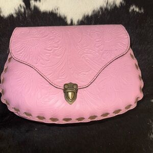 Elegant Pink Floral Embossed Crossbody!